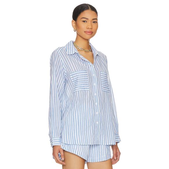 Seafolly Beach Shirt‎ in Powder Blue Striped NEW Size Medium - Picture 2 of 10